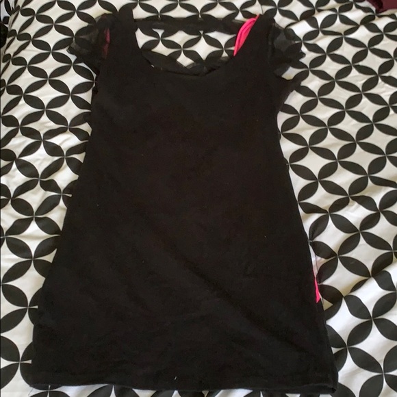 Black Mini Dress Neon Pink Strappy Back L - Picture 1 of 2